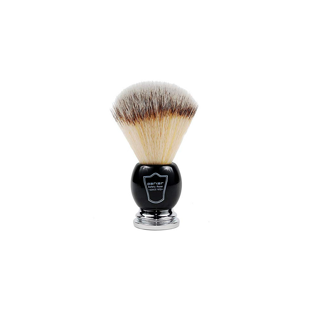 Parker Safety Razor Parker's Deluxe Synthetic Silvertip Shaving Brush, Black & Chrome Handle, 22Mm Knot, Animal Free