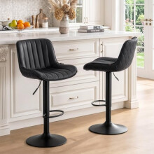 YOUNUOKE Black Bar Stools Set of 2 Counter Height Barstools PU Leather Seat, 360 Swivel Height Adjustable Bar Chairs with Backrest Extra Large Base