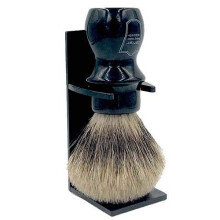 Parker Safety Razor Handmade Deluxe Mug Shaving Brush with Stand – 100% 3-Band Pure Badger Bristles –Extra Dense and Firm (Black)