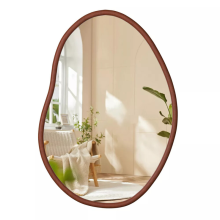 Small Irregular Wooden Vanity Wall Mirror For Bedroom Living Room