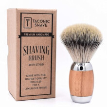 Taconic Shave's Premium Synthetic Silvertip Luxury Shaving Brush With Deluxe Beechwood And Chrome Handle, Shaving Stand Included