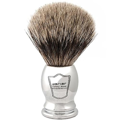 Parker Chrome Handle Pure Badger Shaving Brush & Stand 1