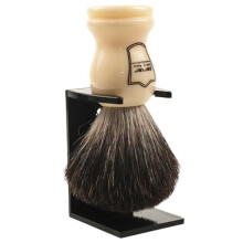 Parker 100% Black Badger Bristle Shaving Brush with White Handle–Extra Dense Badger Bristles Shave Brush Create a Superior Lather–Brush Stand
