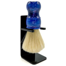 Parker Deluxe Iridescent Blue Handle Boar Shaving Brush & Stand