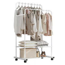 Metal Clothes Rail Open Wardrobe With 2 Storage Shelves and Wheels