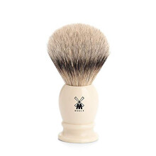 MÜHLE Classic Shaving Brush - Shaving brush with Silberspitz badger hair - medium - handle made of ivory-coloured precious resin - handcrafted