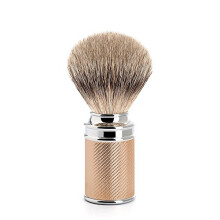 MÜHLE Traditional shaving brush, Silberspitz Dachszupf - red, gold-plated and chrome-plated, with fine chiselling
