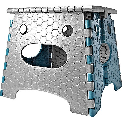 STARK Folding Step Stool with Handle Height 27 cm in Grey/Blue
