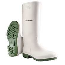 DUNLOP Pricemastor - Unisex Knee High Wellington Rain Boots, White, CE Certified Waterproof and Chemical Resistant PVC Wellies with Oil Resistant