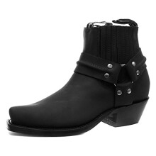 Grinders Harness Lo Black Unisex Western Biker Ankle Leather Boots (UK 6 / EU 39)