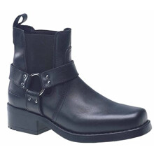 Mens Harley Biker Cowboy Ankle Harness Boots Leather BLACK SIZE 8