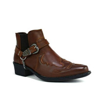 New Men Cuban Heel Chain Buckle Ankle Smart Boot UK Size 6-12 (UK 9, Brown)
