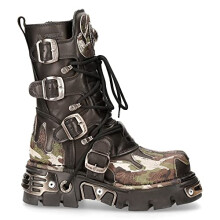 new rock Newrock 591 S15 Camouflage Flame Metallic Black Leather Biker Goth Boot