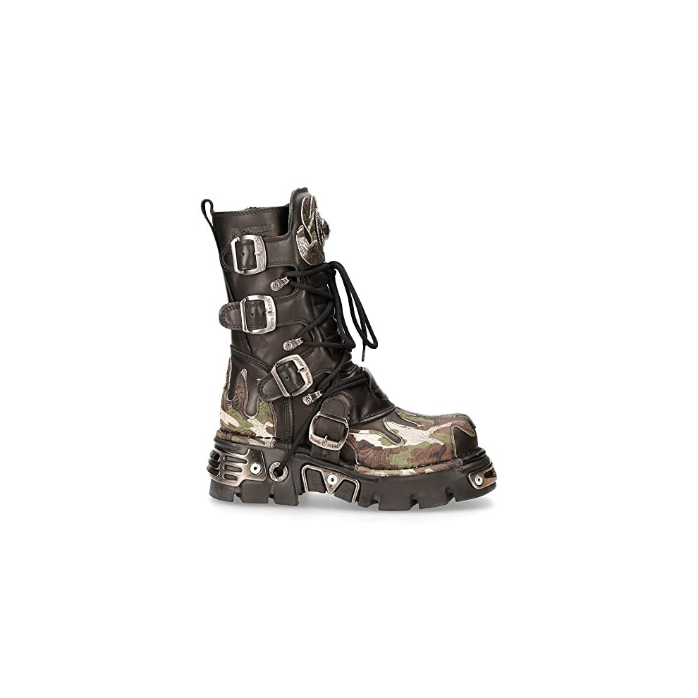 New Rock Newrock 591 S15 Camouflage Flame Metallic Black Leather Biker Goth Boot