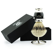 Haryali London Modern Black Silver Tip Badger Hair Shaving Brush Top Quality+ Free Brush Holder 1 Count (Pack of 1)