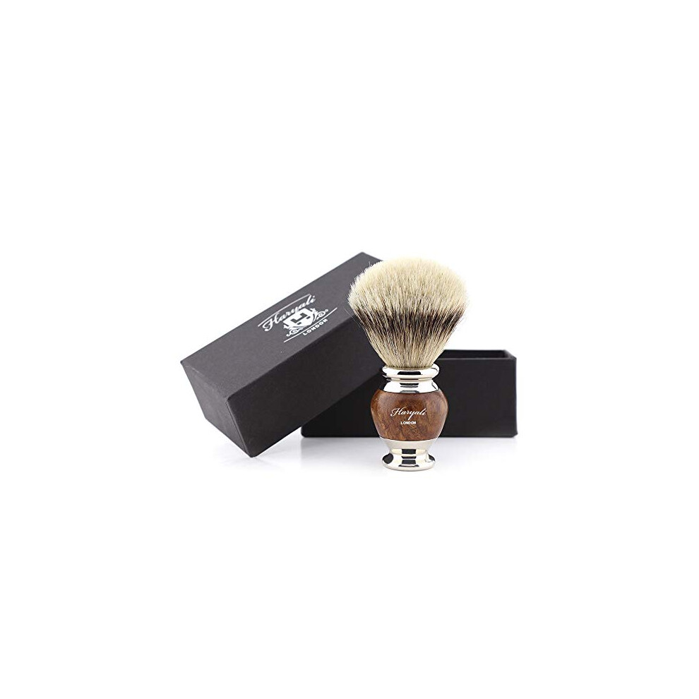 Haryali London , Wooden Shaving Brush For Men Â Premium Silvertip Badger Shaving Brush With Wood & Chrome Handle, Luxury Wet Shaving Brush For Rich