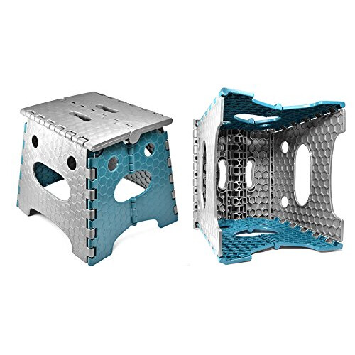 STARK Folding Step Stool with Handle Height 27 cm in Grey/Blue 1