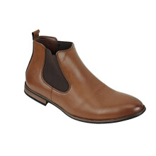 Xposed New Mens Leather Italia Style Vintage Chelsea Boots Casual Dealer Shoes UK Size [UK 11.5 EU 46,Brown-PU Leather]