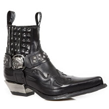 New Rock M.7950-S1 Black Ankle Boots Western Goth Strap Skull Stud Metal - black 41
