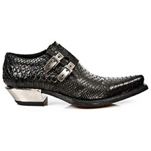 New Rock 7934-S2 Embossed Python Black Leather Buckle West Steel Heel Shoes Boot - black 8
