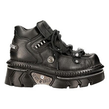 New Rock M-215-S6 Unisex Metallic Black 100% Leather Goth Techno Biker Boots - Black 38