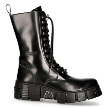New Rock M-WALL027N-C2 Boots Black Leather Wall Rock Biker Mid-Calf Tower Boots - black 37