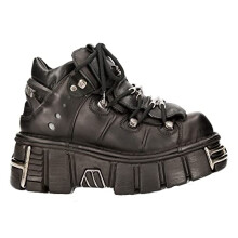 new rock M106-s1 Tower Unisex Metallic Black Natural Leather Biker Gothic Boots