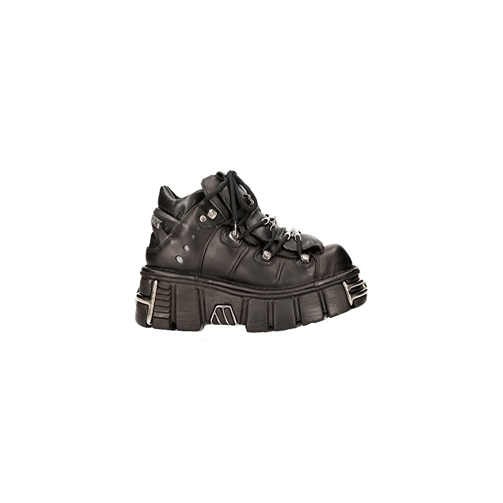 New Rock M106-S1 Tower Unisex Metallic Black Natural Leather Biker Gothic Boots