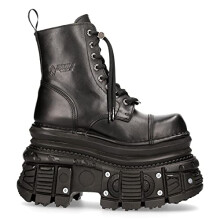 New Rock MILI083CCT-C4 Metallic Black Leather Military Boots Punk Goth Rock - Grey 8 UK