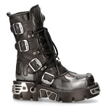 New Rock Newrock 591-S2 Silver Flame Metal Black Leather Emo Punk Goth Boots