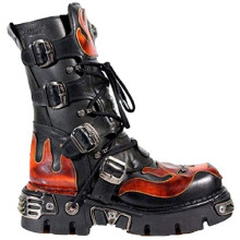 New Rock 107-S1 Red Skull Devil Black Leather Boot Biker Goth Rock Boots - Black 3