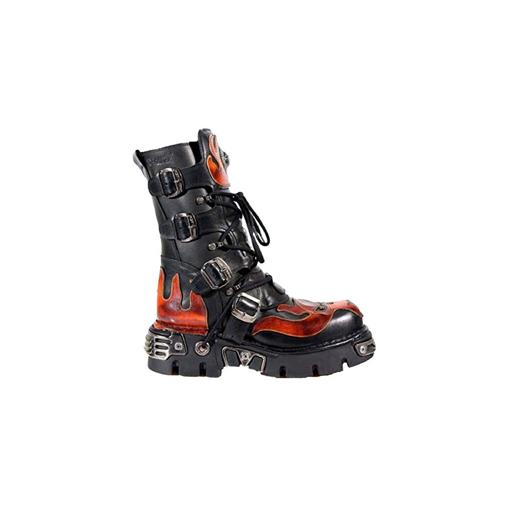New Rock 107-S1 Red Skull Devil Black Leather Boot Biker Goth Rock Boots - Black 3