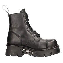 New Rock M-NEWMILI083-S19 COMBAT BOOTS Black Leather Military Biker Shoes - black 5