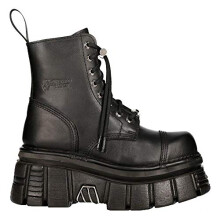 New Rock M-NEWMILI083-S21 TOWER COMBAT BOOTS Black Leather Platform Biker Shoes - black 12