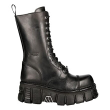 New RockM-MILI211C-C1 Unisex Metallic Black 100% Leather Techno Biker Boots - Black 46