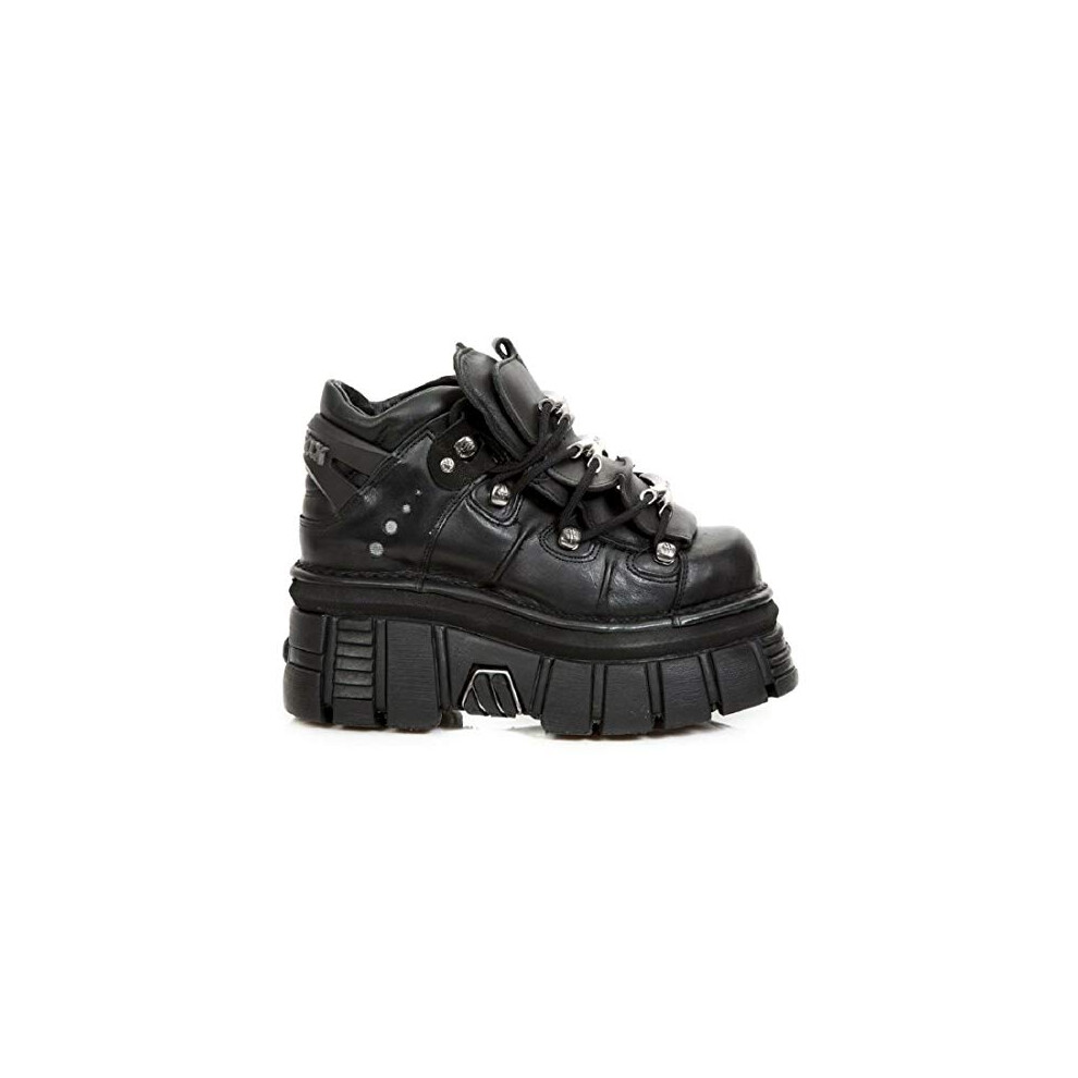 New Rock M.106-S29 Tower Shoes Metallic Black Leather Biker Gothic Boots - Black 11
