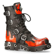 new rock NEWROCK 591-S1 RED FLAME METALLIC BLACK LEATHER BOOT BIKER GOTH BOOTS