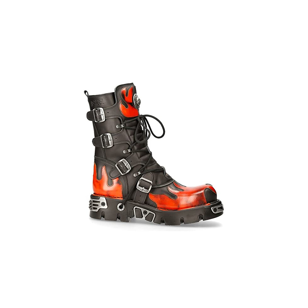 New Rock Newrock 591-S1 Red Flame Metallic Black Leather Boot Biker Goth Boots