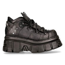 New Rock 106N-S52 TOWER SHOES Metallic Black Leather Biker Punk Gothic Boots - black 6