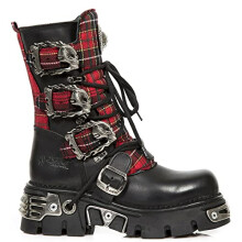 New Rock Boots 391T-S1 Unisex Tartan Metallic Black Leather Platform Goth Boot 6.5