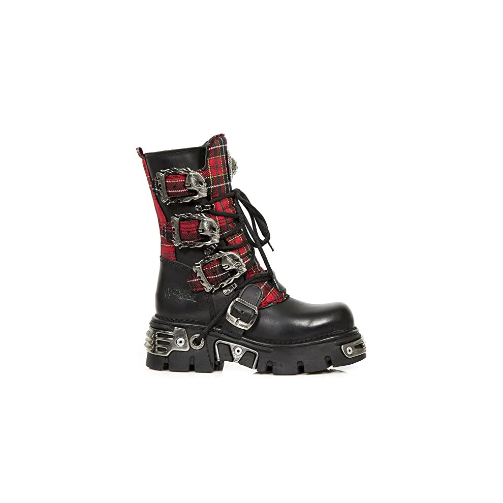 New Rock Boots 391T-S1 Unisex Tartan Metallic Black Leather Platform Goth Boot 6.5