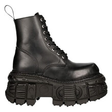 New Rock M-MILI084N-S5 Unisex Black 100% Leather Platform Military Boots - black 45