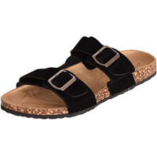 BRAVE SOUL Mens Slider Mule Sandals Holiday Pool Cork Style Shoes, Black SUDE, 8 UK
