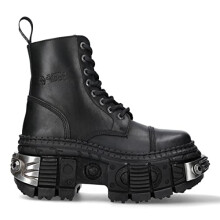 New Rock Boots WALL083C-S4 Unisex Metallic Black Leather Platform Gothic Boots - Black 3 UK