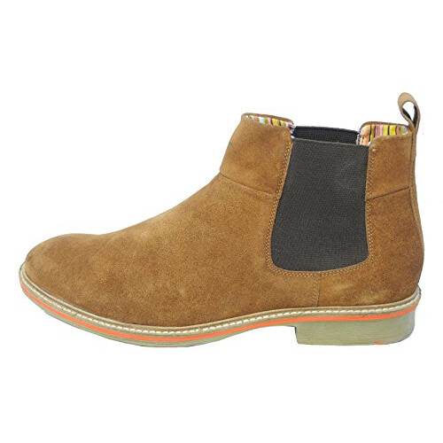 Mens Real Suede Leather Plain Pull On Chelsea Ankle Boots TAN Brown Size 10 1