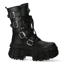 New Rock Boots Punk WALL373-S5 Metallic Black Leather Platform Gothic EMO Goth - Black 8 UK