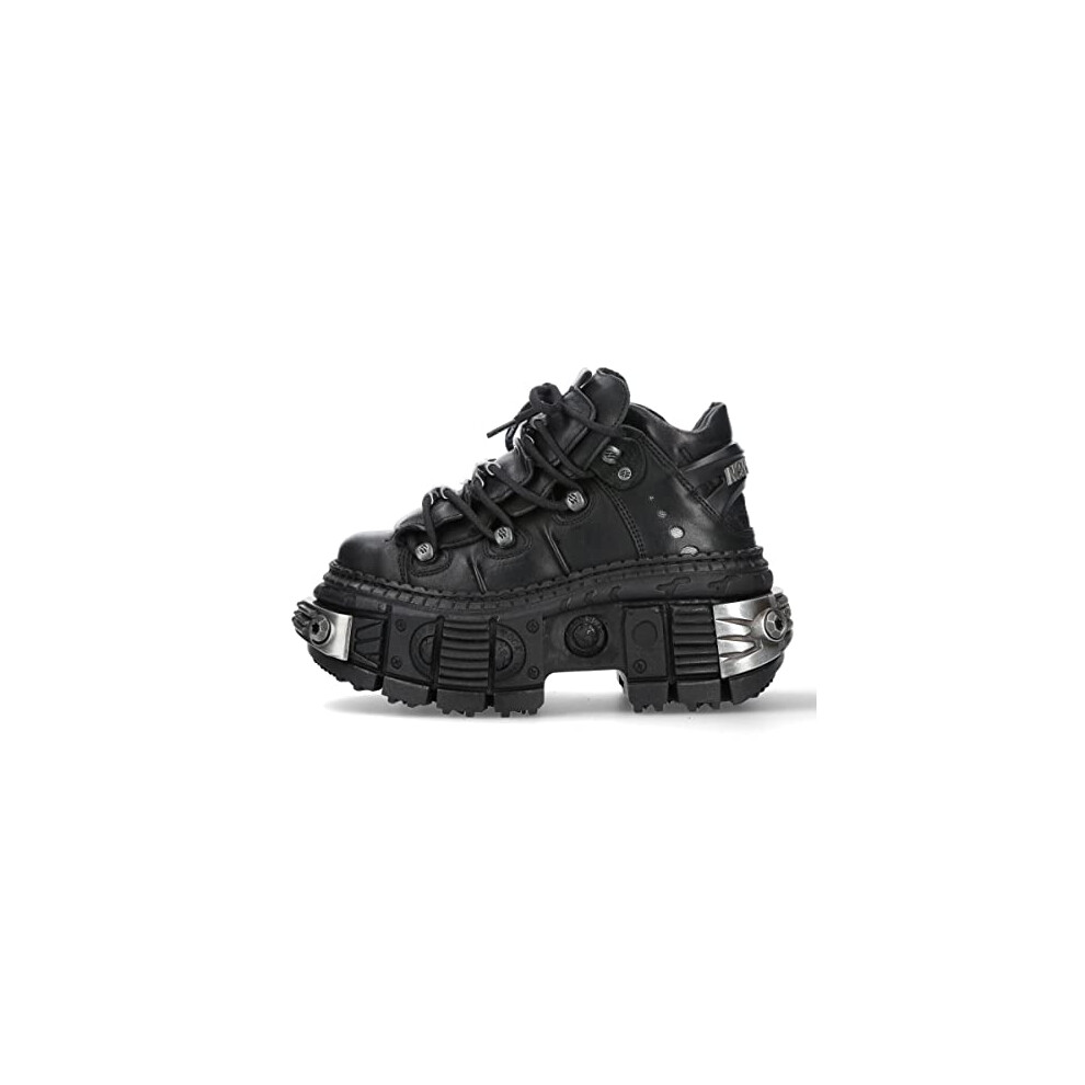 New Rock Boots Wall106-S10 Unisex Metallic Black Leather Platform Gothic Boots - Black 11 Uk