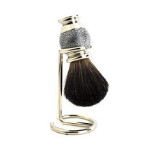 Men's Shaving Pure Black Badger Hair Shaving Brush,+ Free Brush Holder Silver Antique Style Texture