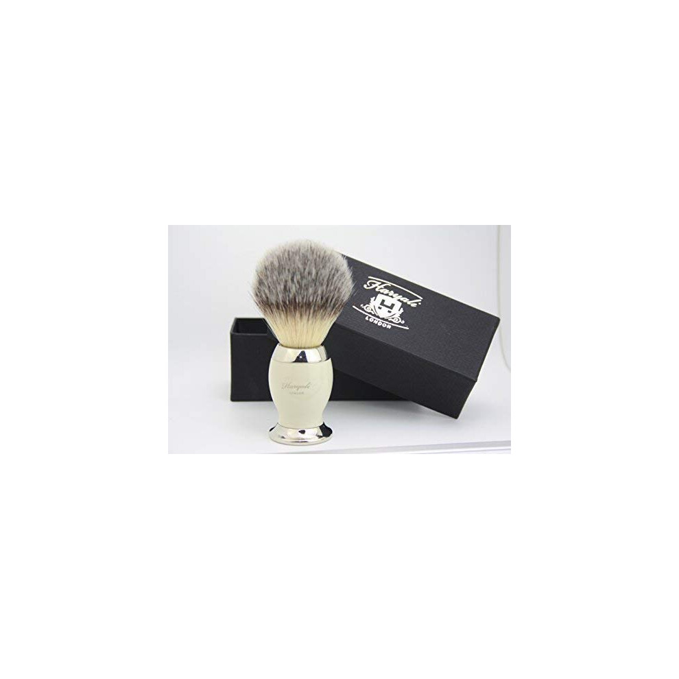 Haryali London Synthetic Hair Shaving Brush Ivory & Silver Handle With Classical Box Presant
