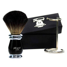 Perfect Shaving Brush for Men's Made with Pure Black Badger Hair in Black & Metal Handle Along with Brush Stand/Holder. Comes in a Designer Box